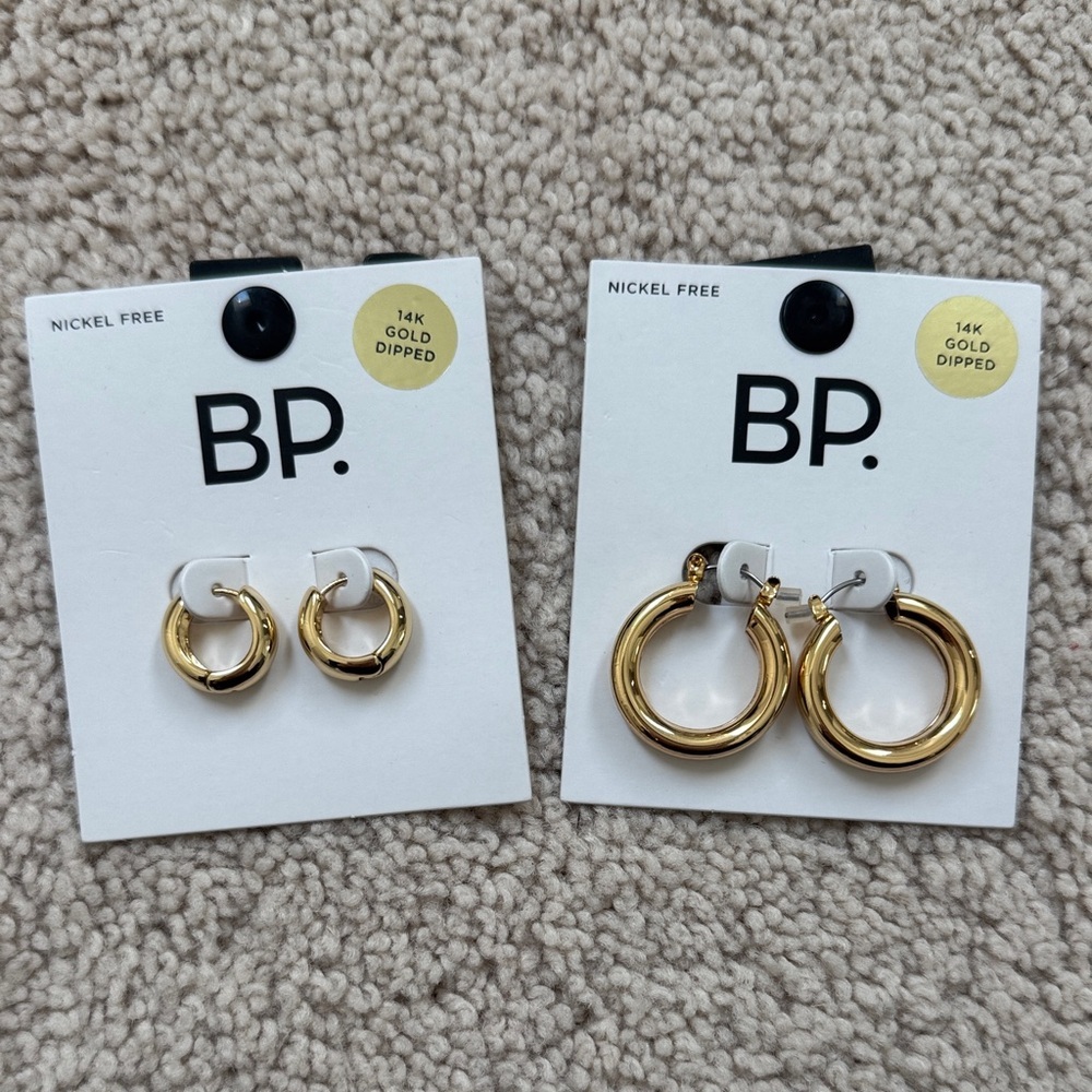 BP. 14K Gold-Dipped Chunky Hoop Earrings - Small & Large